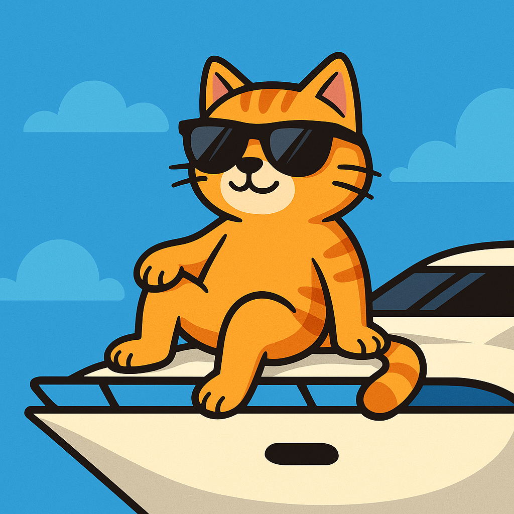 A cat wearing sunglasses on a yacht